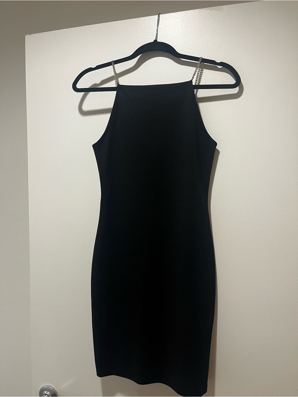 H&M Black Mini Dress with Rhinestone Shoulder Straps